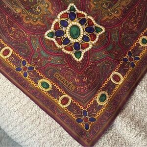 Chanel Bordeaux Multi Color Silk Scarf